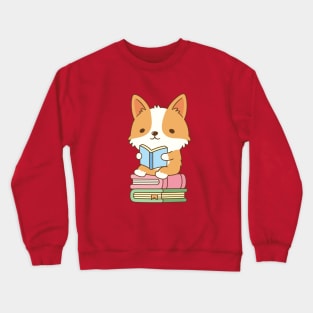 Cute Corgi Loves To Read Books Crewneck Sweatshirt